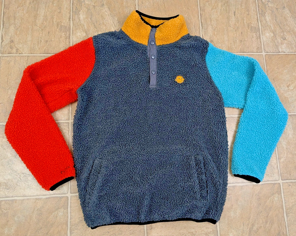 Dutch Bros sz S men's Fleece Pullover Sherpa Jacket colorful mock neck 1580